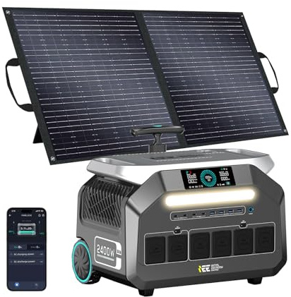 IEE 2400W (4800W Pico) Estación de Energía Portátil P2400, 2048Wh Generador Solar con Panel de 100W, Batería LiFePO4, Carga Rápida 1h, APP, 16 Puertos para Camping, Caravana, Emergencias