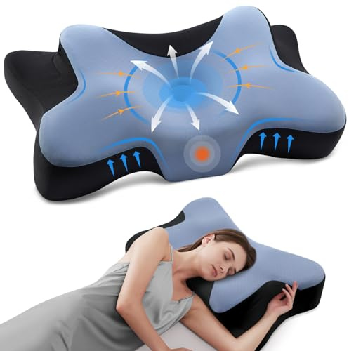 DONAMA Oreiller Cervical Ergonomique Mémoire de Forme, Bleu et Blanc