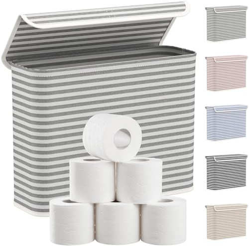 Lifewit Organizador Papel Higienico con Tapa, Almacenaje Papel Higienico Plegable, Cesta Papel Higienico Impermeable para Organizar el Baño, 9-12 Rollos, Gris, 22L