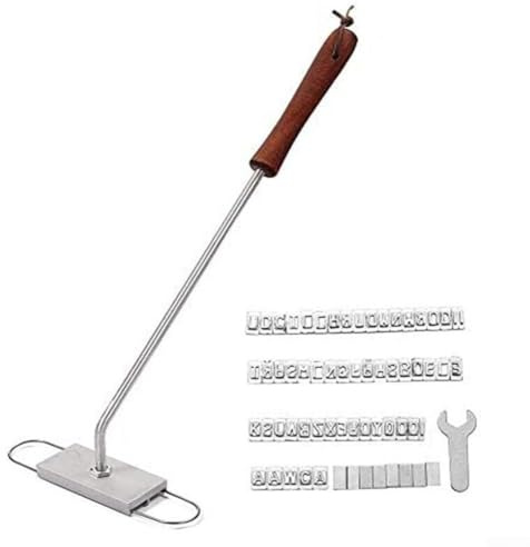 Ferro da stiro per barbecue, con 55 lettere intercambiabili, strumento di branding personalizzato per bistecca per grigliare, kit portatile per stampaggio carne, con manico in legno, barbecue