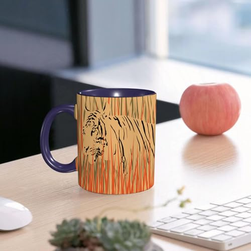 EMCLKS Mug en céramique, 330ml, tasse à thé, tasse cafe, tasse drole, cadeau drole, cadeau homme, mug cafe, La silhouette de bêtes de la jungle à l'intérieur de simples blocs de couleur