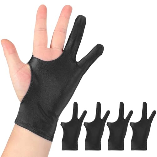 QUARKZMAN 4 Stück Künstler Zeichenhandschuh Atmungsaktiver Grafik Malhandschuh Mit Zwei Fingern Für Rechts Links Grafik Tablet Papier Skizzieren (Größe M) Schwarz