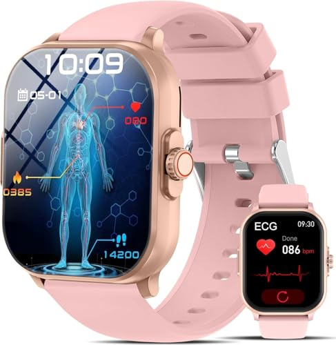 YYKY 2026 New Smart Watch for Women with ECG BMI 24H Blood Pressure Bluetooth Calls/Heart rate/Body Temperature, 2.01 HD Health Watch Sleep Monitor/SpO2/Apnea Fitness Smartwatch for iOS Android, Pink