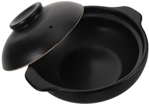 STOBAZA Olla de Barro China para Cocinar 600 Ml con Tapa y Doble Asa, Cazuela de Cerámica Resistente al Calor, Olla Arrocera Donabe Pequeña para Estofados y Arroz, Adecuado para Cocina