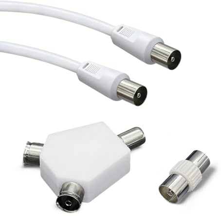 Totely Aerial Lead Kit 10m Male to Male Coaxial Cable with Coupler and Y Splitter - TV Aerial Extension Cable Set with Nickel-Plated Connectors for TVs, Set-Top Boxes, Radio and Audio Devices
