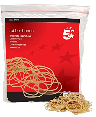 5 Star Office Rubber Bands No.16 Each 63x1.5mm Approx 2000 Bands [Bag 0.454kg], Brown