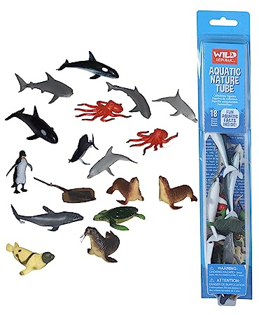 Wild Republic Nature Tube Acquatico, Tubi Con Animali Di Plastica, Set Pupazzetti Di Animali, Regalo Di Compleanno, Ideale Per Giochi Interattivi
