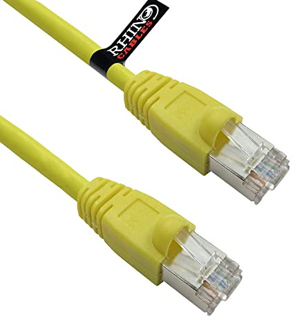 rhinocables Full Copper Short CAT6 Internet Lead – Shielded RJ45 Cable for Fast LAN, Router Links & Smart Home Devices | PoE Compatible Networking Wire (Yellow, 5m) | Shielded RJ45 Cable for Fast LAN, Router Links & Smart Home Devices, PoE Compatible Networking Wire