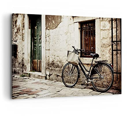 Wandbilder Dekoration Wohnzimmer Straße Fahrrad Stadt Ruinen Bilder auf Leinwand 120x80cm Leinwandbild Schlafzimmer Deko Wand Kunstdruck Art Groß XXL Wanddeko Bild Wall Decor Canvas AA120x80-2667