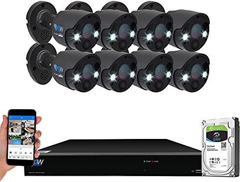 GW Security 2-Way Audio Floodlight 5.0 Megapixel PoE Security Camera System, 8 Channel 4K NVR with 8 x 5MP Full-time Color Night Vision IP Camera, Thermal PIR Heat & Motion Sensing, Two Way Talk
