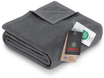 Ibena Porto XXL Decke 180x220 cm – Baumwollmischung weich, warm & waschbar, Tagesdecke grau einfarbig