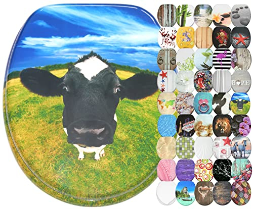 Sanilo Abattant WC frein de chute, Grande sélection de lunettes de toilette avec abaissement automatique, Fixation facile (Tête de vache)