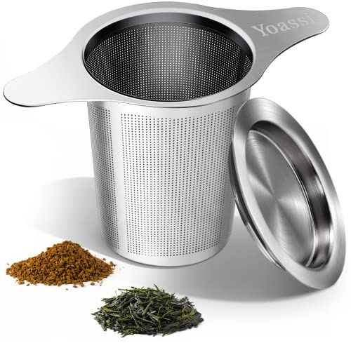 Extra Fine 18/8 Stainless Steel Tea Infuser Mesh Strainer with Large Capacity & Perfect Size Double Handles for Hanging on Teapots, Mugs, Cups to Steep Loose Leaf Tea and Coffee