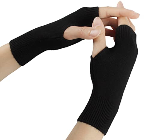 Larcele Kaschmir Handschuhe Fingerlose Fäustlinge Handwärmer für Damen BZST-02 (Schwarz)