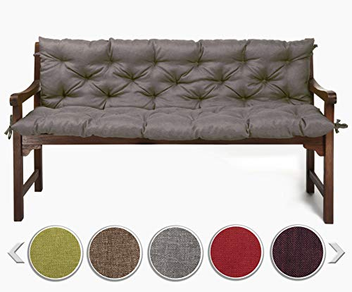sunnypillow Bankauflage für Gartenbank Outdoor - Sitzkissen und Rückenkissen für Bank 150 x 50 x 50 cm - Polsterauflage für Hollywoodschaukel, Gartenschaukelkissen - Gartenkissen, Bankkissen Grau