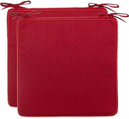 Brandsseller Set de 2 Cojines de asiento 40x40x4 cm – Cojine para silla repelente al Agua con Cintas de Sujeción en estructura de Panal – interior y exterior – Cocina,Terraza, Jardín – Rojo