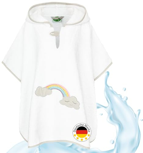 Smithy Badeponcho für Kinder & Babys aus kuscheliger Frottee Baumwolle - Liebevoller Badetuch Poncho mit Kapuze für Mädchen & Jungen - Kinderponcho Kapuzenhandtuch Regenbogen Wolke