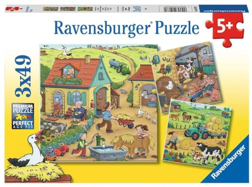 Ravensburger Puzzle Viel los auf dem Bauernhof - 3x49 Teile Puzzle ab 5 | 3x49 Teile Puzzle, Kinderpuzzle ab 5 Jahre, Ravensburger Qualität