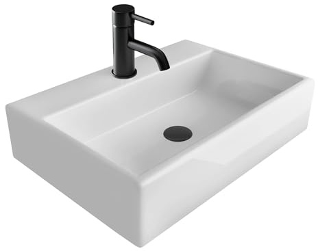 Alpenberger Waschbecken Gäste WC | Aufsatzwaschbecken Eckig | Waschtisch Bad Waschplätze | Handwaschbecken mit Nano 52 cm Breit | Gästewaschbecken Badezimmer | Aufsetzbare Waschbecken Wandmontage