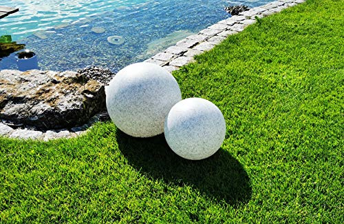 Trango 2er Set 3400GB IP65 Gartenkugel 30/40cm Durchmesser in Granitstein-Optik *NATURE* Kugelleuchte inkl. je 1x ca. 4 Watt E27 LED Leuchtmittel & je 5 Meter IP44 Kabel Leuchtkugel, Gartenlampe