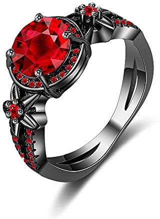 Ring Damen Schwarzer Penny Ring.-Rot_Nummer 8.