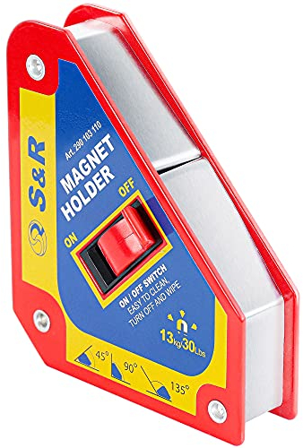 S&R Schweißmagnet mit Ein-Ausschalter, Winkelmagnet mit hoher Haltekraft, Schweißwinkel 45° / 90° / 135° - 11cm x 9.5cm x 2.5cm, Magnethalter, Magnetwinkel mit Schalter