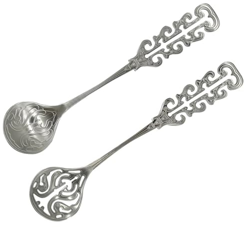 Pinenjoy 2Pcs Vintage Coffee Stirrer Spoon 18/10(304) Stainless Steel Slotted Sugar Spoon Retro Royal Hollow Out Handle Teaspoon for Dessert Ice Cream Stirring Soup Milk