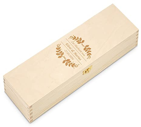 Maverton Weinbox mit Gravur - Holzbox mit Deckel - dekorative Weinkiste aus Kiefernholz - für Paare - zur Hochzeit - zum Jubiläum - zum Hochzeitstag - Farbe: Hellbraun - Hochzeit