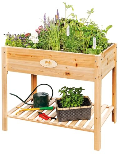 PFLANZENHOLZ® Premium Zedernholz Hochbeet für Balkon und Garten - hochwertiger Pflanzkasten mit Ablage, ideal einsetzbar als Anzuchtbeet oder Kräuterbeet, Maße 100x60x85 cm (Typ: HB001)