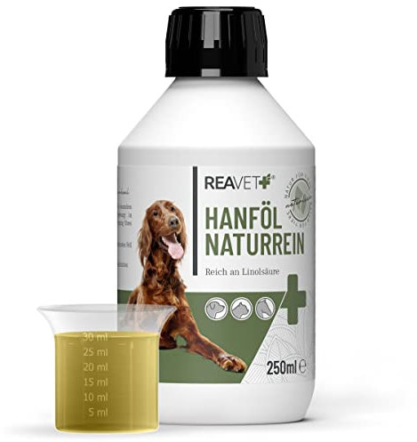 ReaVET Hanföl kaltgepresst für Hunde & Katzen 250ml – Barf Öl aus Kaltpressung in Premiumqualität – Naturreines Futteröl, Premium Hanföl, Naturprodukt Ohne Zusätze
