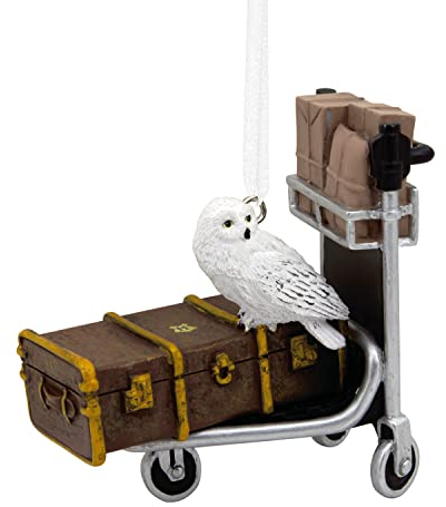 Hallmark Harry Potter 25574068 Trolleywagen mit Hedwig Weihnachtsdekoration, H 7,8 x B 7,3 x L 4,9 cm, Weiß und Braun