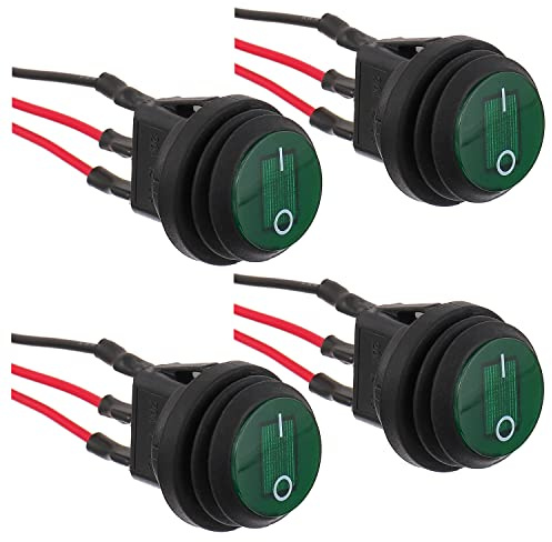 EPLZON 4 Stück 12V 20A wasserdichter runder Kippschalter mit Licht Wippschalter 3 poliger SPST Schalter mit 20 cm vorverdrahtet für Auto, Boot, Wohnmobil, LKW (Grün)
