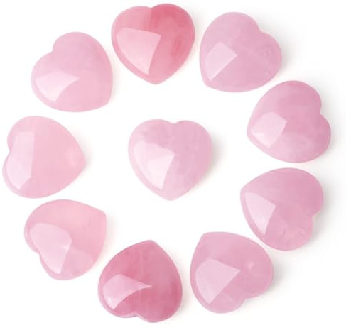 XIANNVXI 10 Pcs Rose Quartz Crystals Heart Natural Rose Quartz Crystals Stones,Polished Reiki Quartz Gemstones,Pink Gifts for Mum,Mummy Gifts