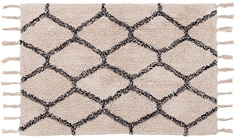 BarceloHogar Alfombras de Salon 60 x 120 cm. Alfombras de Habitacion. Alfombra Rizo Algodon Estampada. Aislante Frio. Calidad y Resistencia. Teka. Negro - Beige