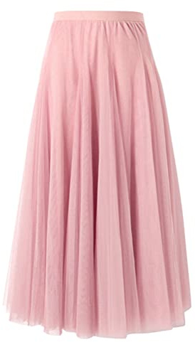 shownicer Femme Jupe Longue Tutu Tulle Jupon Taille Elastique Jupe Danse Vacances Cérémonie Été Élégant Couleur Unie A Rose M