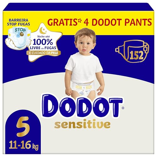 Dodot Pannolini per bambini sensitivi, taglia 5, 152 pannolini, 11 kg - 16 kg, ottima protezione della pelle di Dodot