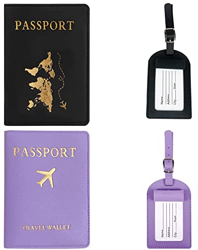 Reisepasshülle,4 pcs Reisepass Schutzhülle+Kofferanhänger,Passport Holder,Kunstleder Passhülle Hülle Halter,Damen Herren Passport Cover,Schutzhülle Tasche für Ausweis & Reisedokumente,Travel Organizer