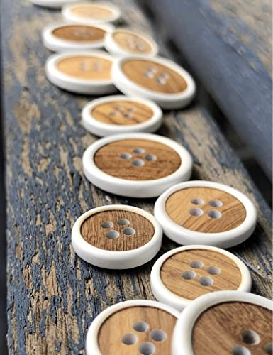 10 Stück Holz und weiss lackiert Holzknöpfe aus echtem Oliven Holz 4 Loch (30mm)