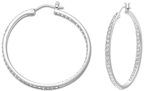 Swarovski Pendientes de aro Sommerset, Blancos, Baño de rodio