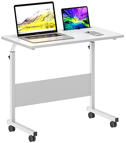 sogesfurniture 80cm Verstellbarer mobiler Betttisch, tragbarer Laptop-Computer-Ständer Schreibtische mit Tablet-Schlitz, Wagenablage, Laptop-Tisch, höhenverstellbar, stehender Computertisch, weiß