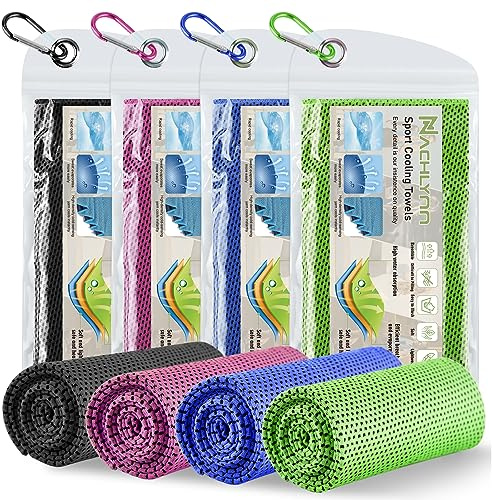 NACHLYNN Set di 4 asciugamani rinfrescanti, 100 x 30 cm, in microfibra, rinfrescanti per fitness, sport, viaggi, yoga, freddo