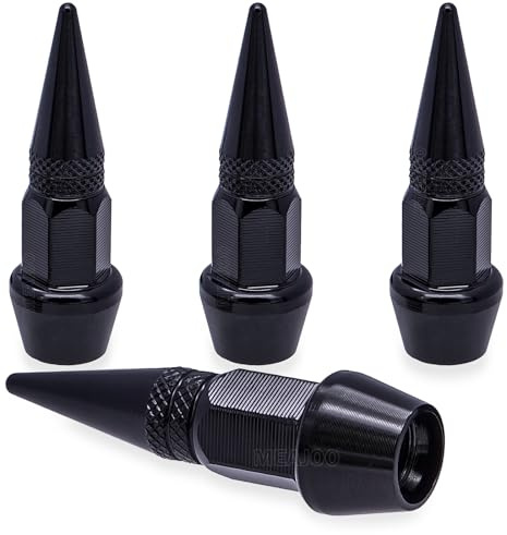 MEAJOO 4PCS Spiked Style Tire Valve Stem Caps, Universal Aluminium Alloy Dustproof Tire Valve Stem Covers for Cars, SUV, Trucks, Bikes, Motorcycles, Bicycles(Black)