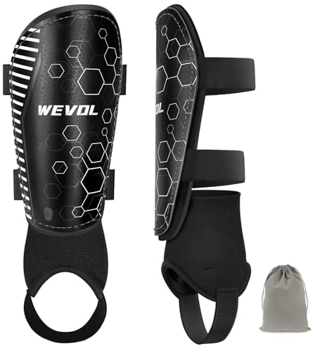 WEVOL Protège-Tibia Foot Enfant Avec Chevillère Amovible, Réglable Pour Homme/Femme, Anti-Collision Pour Adolescents/Adultes (M)