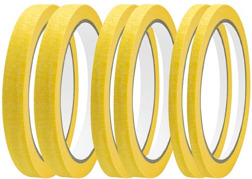 Leikedun 6 Rolls Yellow Masking Tape, 5mm/7mm/12mm Widex22 Yard | Yellow Fine Line Masking Tape, Low Tack Painters Tape for Painting Artists Decorating DIY Automotive School Office