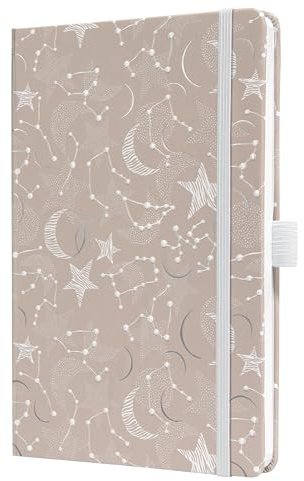 SIGEL J5349 Wochenkalender Jolie 2025, Cosmic Fantasy Beige, ca. A5, Hardcover, Gummiband, Stiftschlaufe, Einstecktasche, 174 Seiten, vegan, Buchkalender, Terminplaner