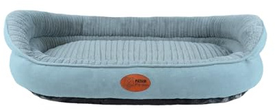 PATAM Cama Sofá para Perros y Gatos – con Funda Lavable en Lavadora – Cama Suave con Borde Elevado y Fondo Antideslizante – Shiro Azul, Large 74 x 64 x 25 cm