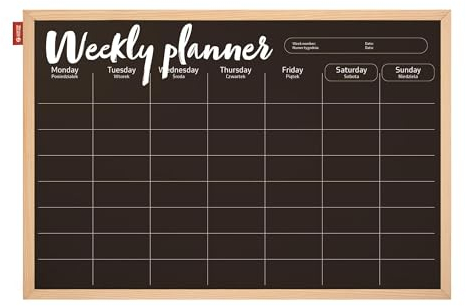 Memobe - Kreidetafel Schwarz - Wochenplaner - in Rahmen aus Holz - Tafel für Wohnung, Küche, Büro, Schule - Wandplaner - Schreibtafel - Organisationstafel Wand - 60x40 cm