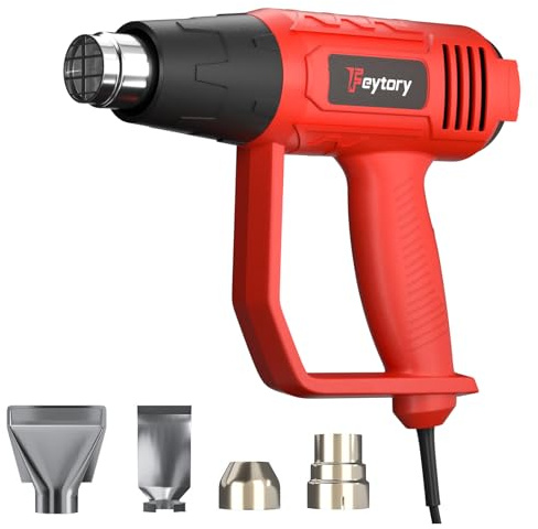 Heat Gun Electric, 2000W Hot Air Gun Dual-Temperature Settings, 300℃ & 600℃, 4 Nozzles for DIY, Stripping Paint, Shrinking PVC, BBQ, Home Improvement, Red
