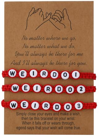 ANZWTLOYY Weirdo BFF Friendship Bracelets for 3 Matching String Bracelets for Best Friends Couples Women Men Graduation Back to School Christmas Gift (Weirdo)