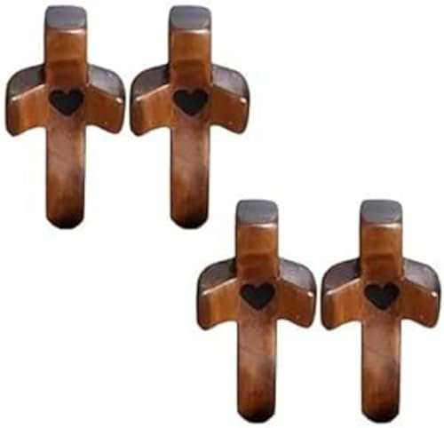 Qiwieod Geschnitztes Holzkreuz | Handkreuz Aus Handgeschnitztes Liebeskreuz Aus Mit Herzen | Kreuz Mein Herz | Ermutigungsgeschenk 2/4 Stück